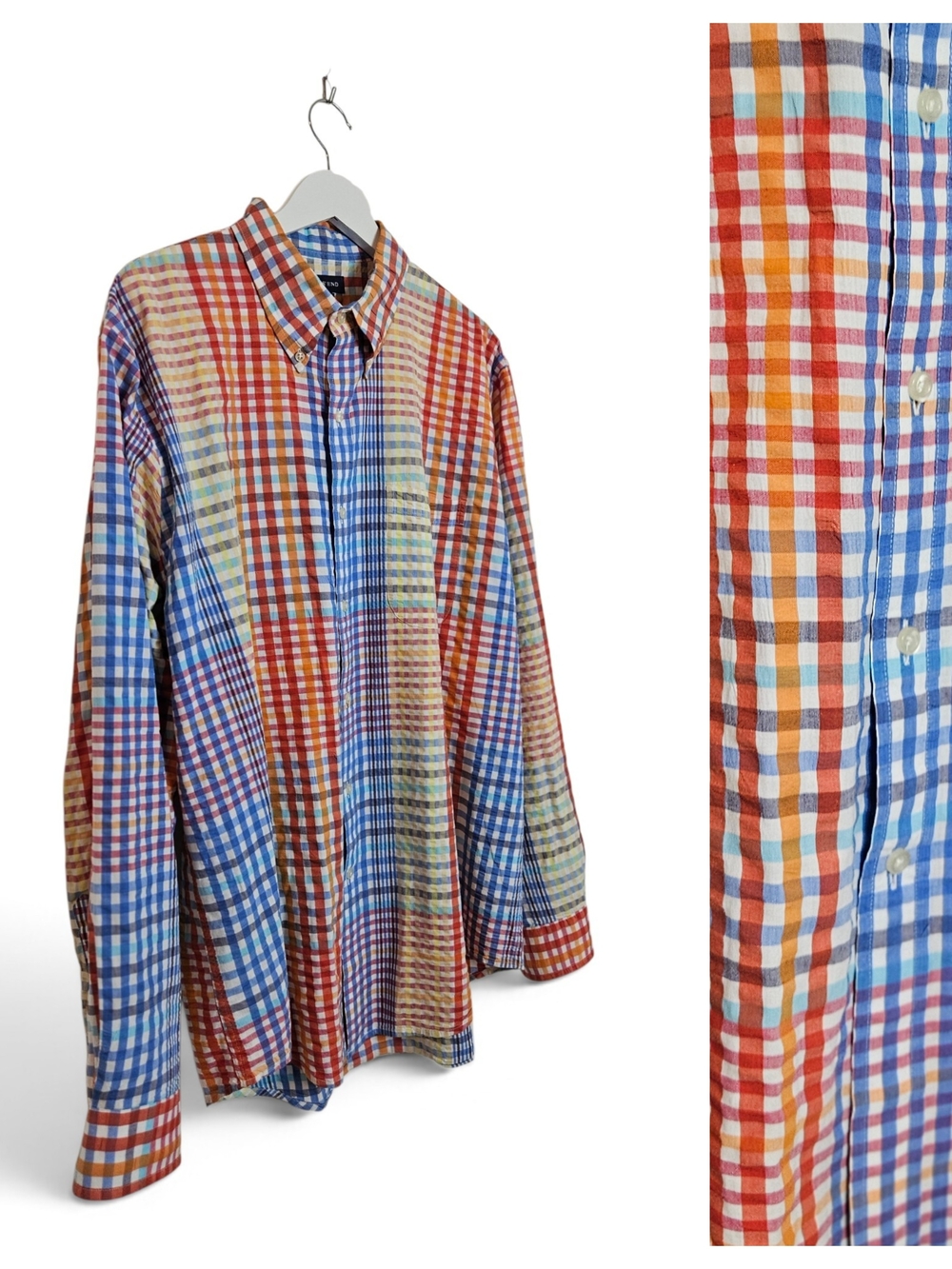 Lands' End Shirt Men's L 100% Cotton Madras Plaid Button Down Preppy Multicolor